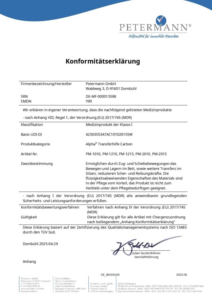 Konformitätserklärung Gleitmatten Carbon