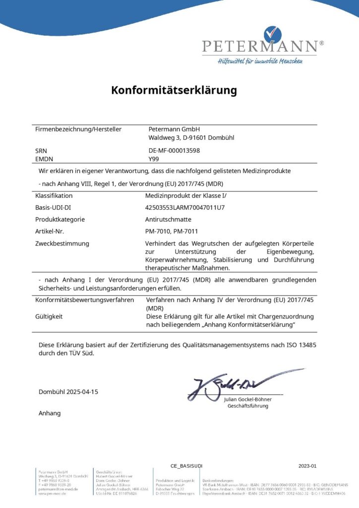 Konformitätserklärung Antirutschmatte