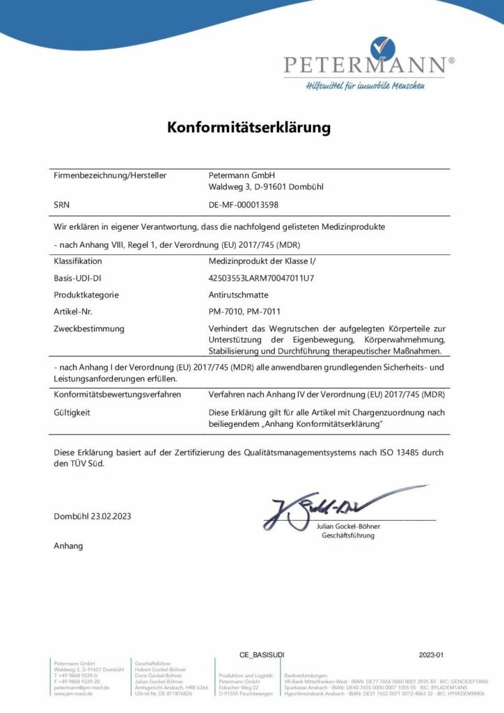 Konformitätserklärung Antirutschmatte